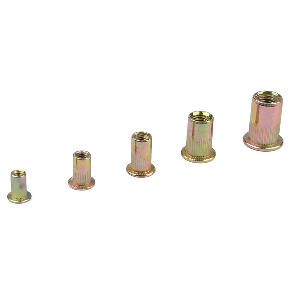 100Pcs Color Zinc Plated Knurled Nuts Carbon Steel Rivet Nuts for Auto Aviation Railway Refrigeration Elevator Switch Instrument
