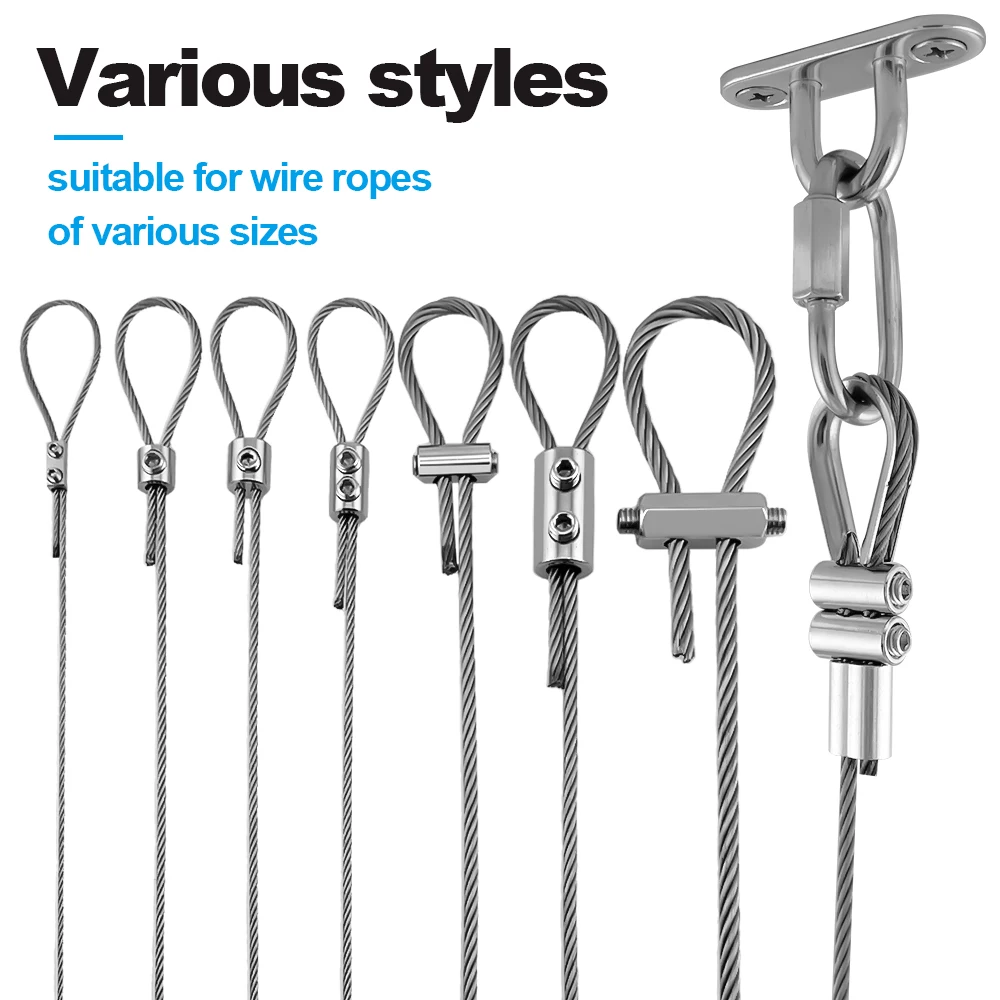 10pcs 2/3mm Wire Rope Clamps Stainless Steel Cable Fastener Adjustable Screw Copper Metal Clip Sling Fitting image 4