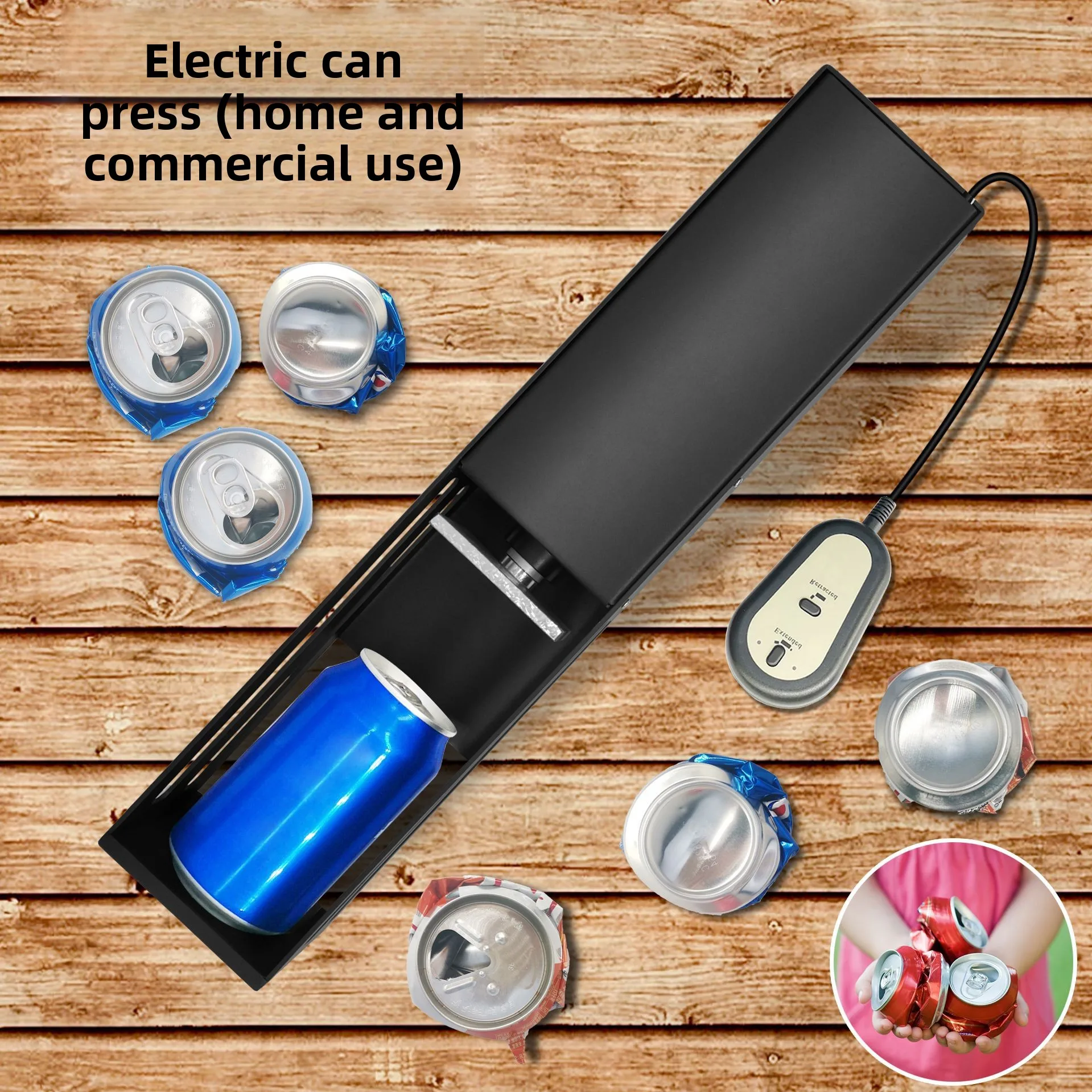 Electric Can Presses, Cans and Plastic Water Bottles, Crushing Machines, Recycling Compressors
