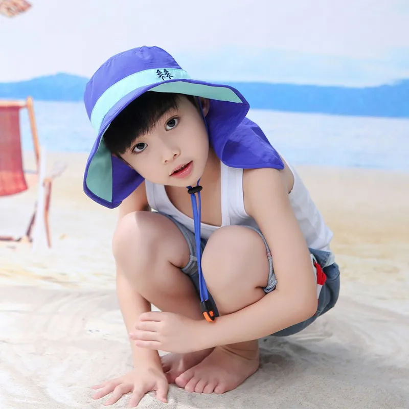 Summer Kids Sun Caps Children Bucket Cap For Girls Boys Outdoor Neck Ear Cover Kids Beach Caps Outdoor Protection Hats 4-8 Years