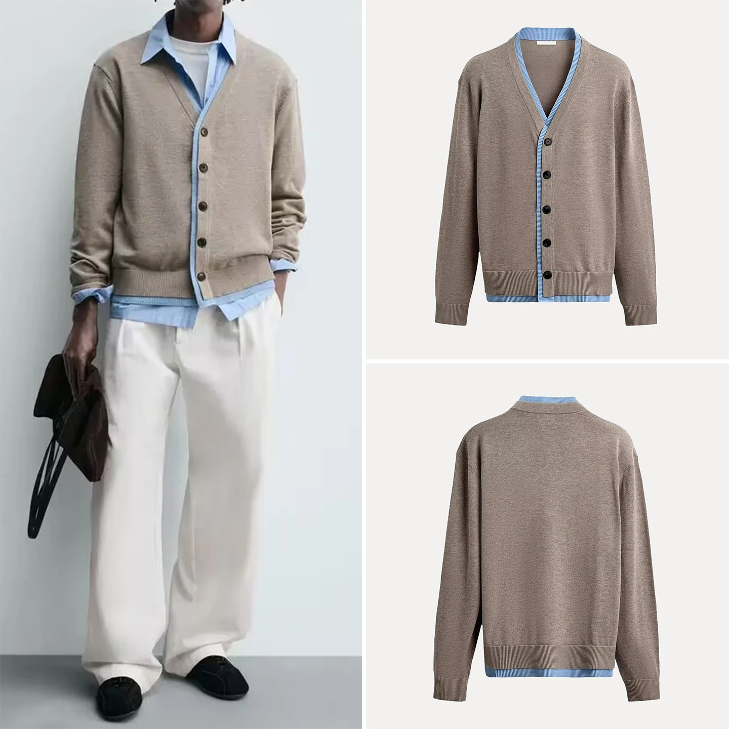 

Loose V-Ne Long Sve Open Cardigan Casual Sle Color Blo Men's Knitted Sweater Breathable Comfortable Youth Faion