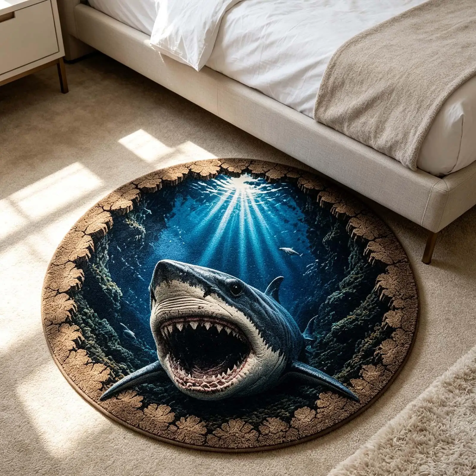 40X40cm Sea Rug Sea Animal Optical Illusion Round Anti Slip Soft Carpet Marine Wildlife Rug Room Decor Pad for Home Living Room