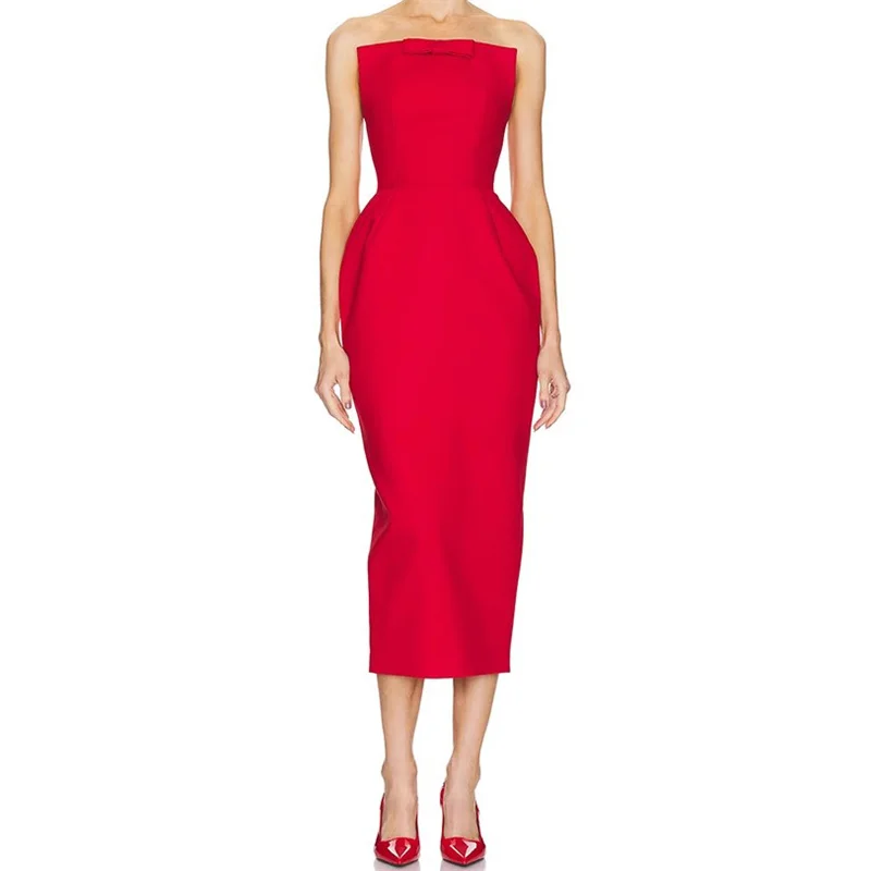 

Women's dress New summer bow decoration sleeveless long dresses for 2025 Sexy backless party dresses Satin slim Evening dresses