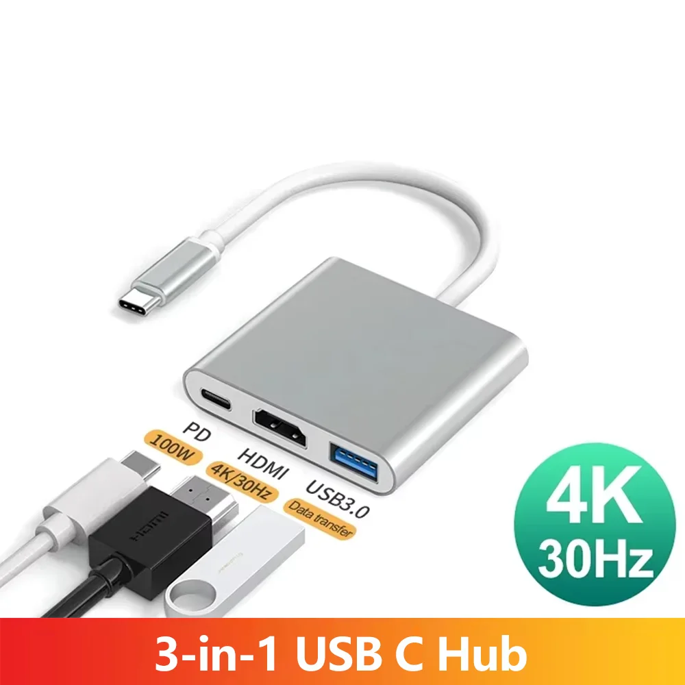 

3-in-1 USB C Hub Type-C to HDMI Adapter USB-C 3.1 Splitter 4K30Hz PD100W SD TF Docking Station for MacBook iPad Pro Air USB 3.0