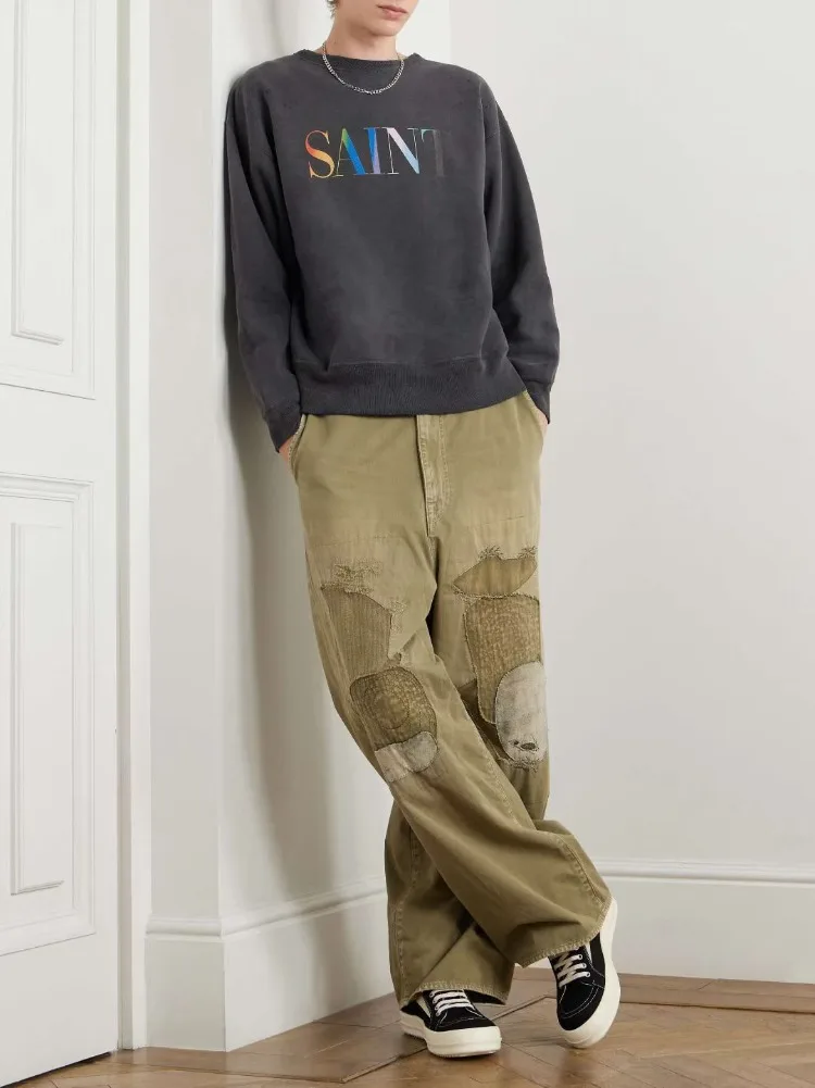 

Высококачественная винтажная толстовка для мужчин, свободная посадка, повседневная уличная комфортная спортивная одежда с потертыми отверстиями