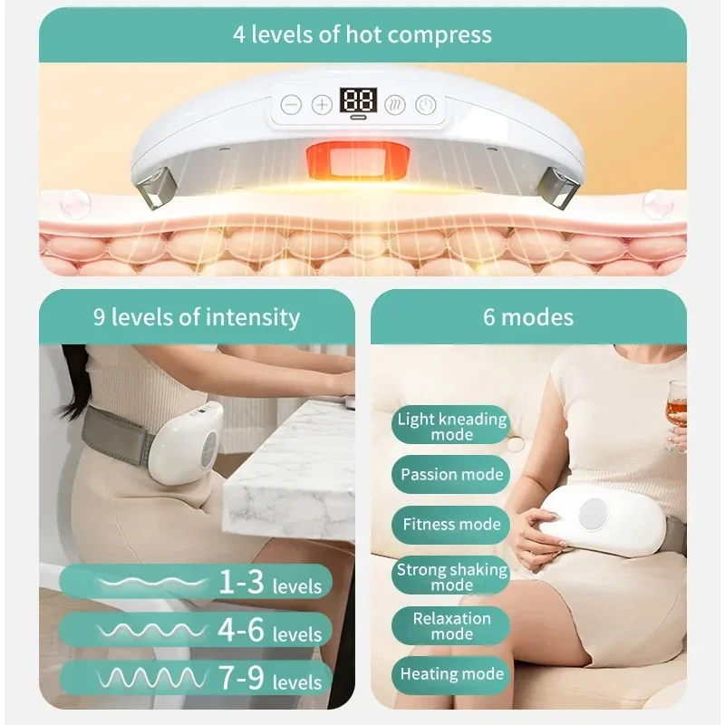 Electric Belly Shaking Massager Portable Wireless Abdominal Massage Belt Machine with Vibration Multi Modes For Women Fat Burner
