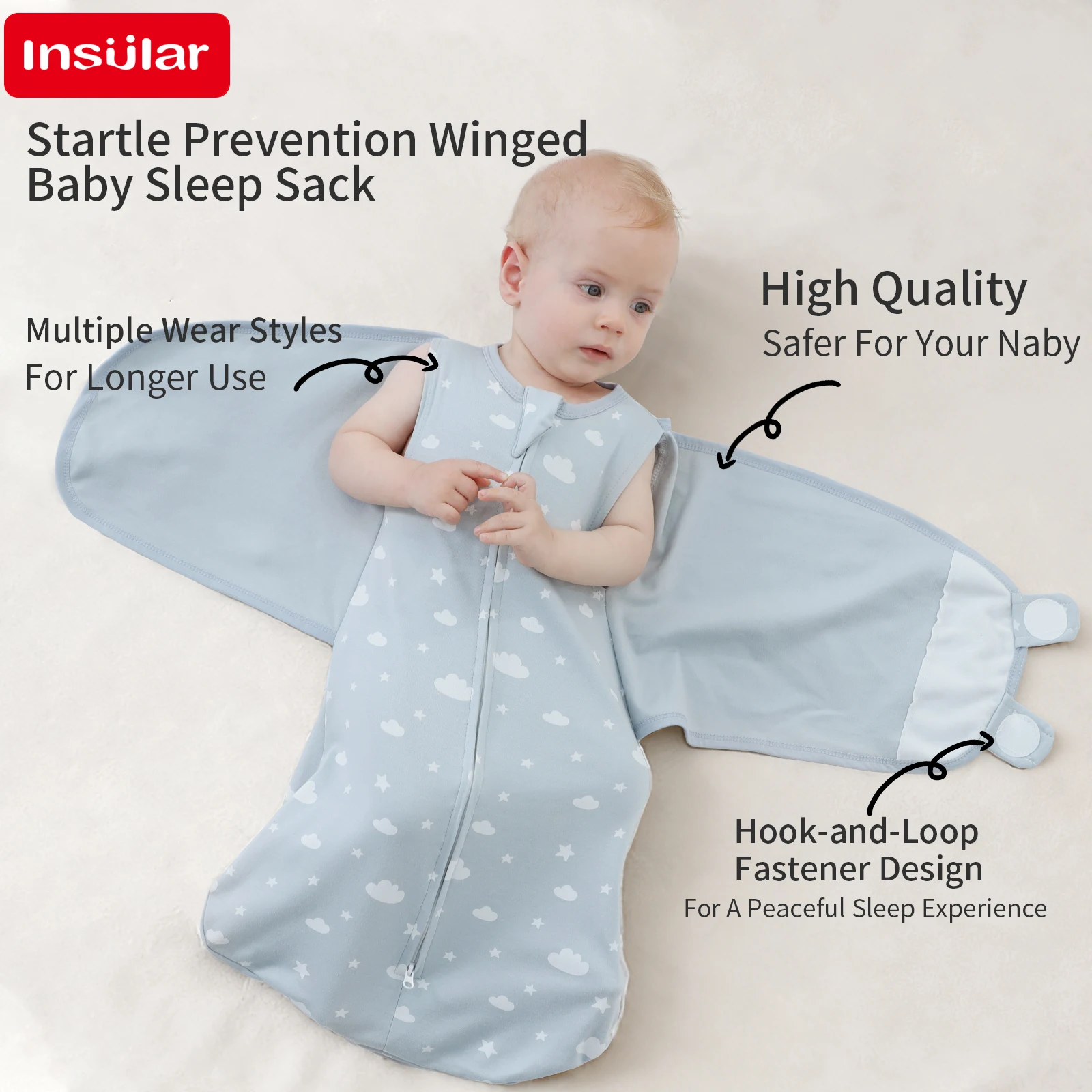 INSULAR Baby 100% Cotton Swaddling Cloth With Caps Envelope Type Newborn Cartoon Envelope Anti-Startle Adjustable Bedding Item