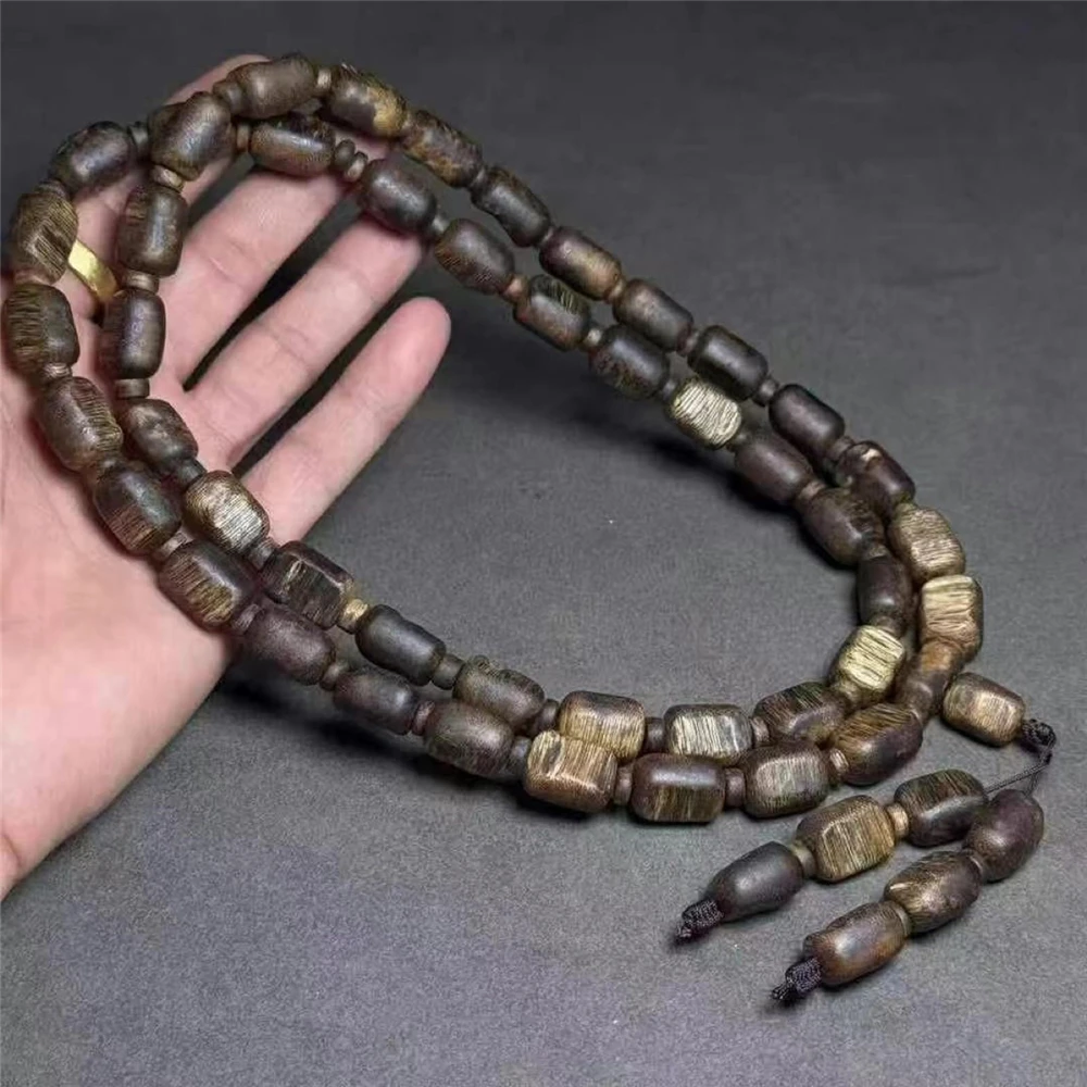 Hainan White Agarwood Board Head Bracelet,Natural Barrel Beads,Jadeized Old Material,Green Agarwood,Collectible Cultural Jewelry - view 2