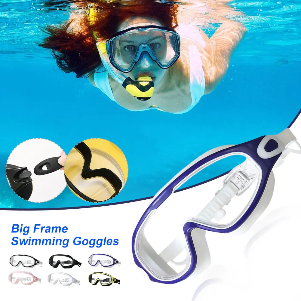 Big Frame Swimming Goggles For Adults With Earplugs Swim Glasses For Men Women Professional HD Anti-fog Goggles Silicone Eyewear