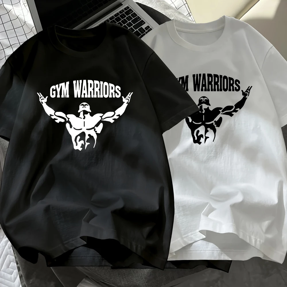 

Strong Gym Warriors Cotton T-Shirts Men Summer Oversize O-Neck Black White Set T Shirt Soft Short Sleeve Tops Basic Male Clothes