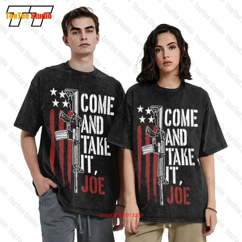 Come And Take It Joe Gun Rights Owner Ar-15 American Flag Vintage Oversized T-Shirt DI8K