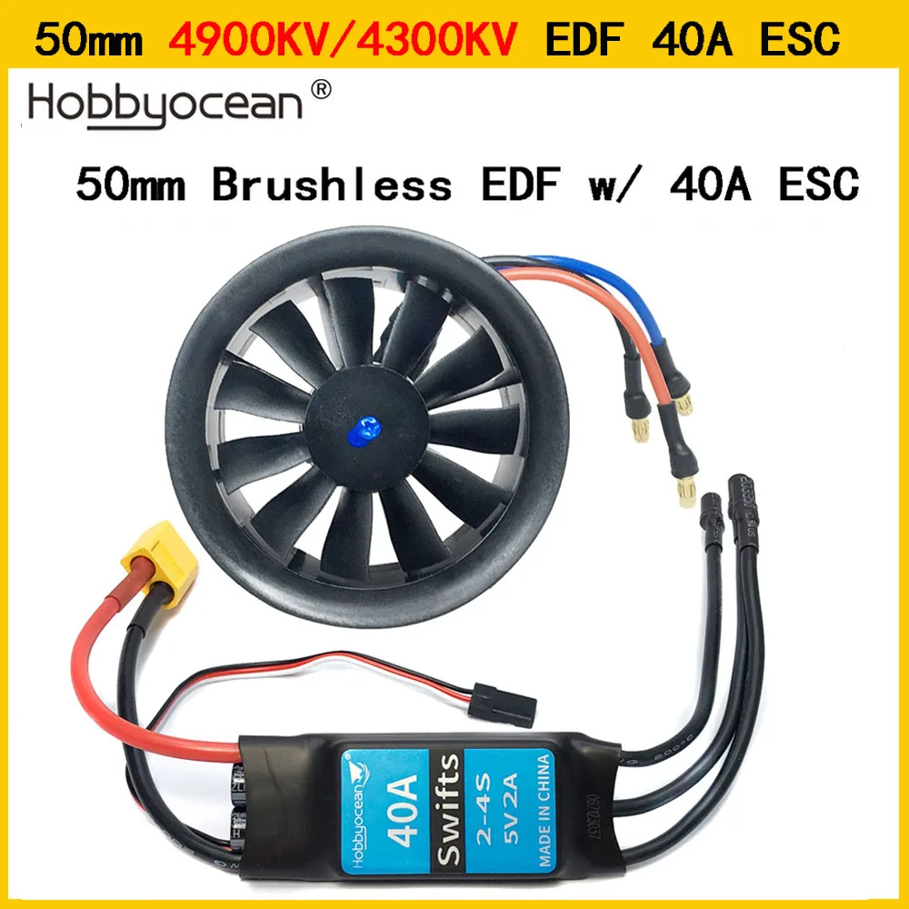 Hobbyocean 40A ESC 50mm EDF Duct Fan 4900KV 4300KV 11 Propeller Brushless Motor Rc Jet Airplane EDF Plane