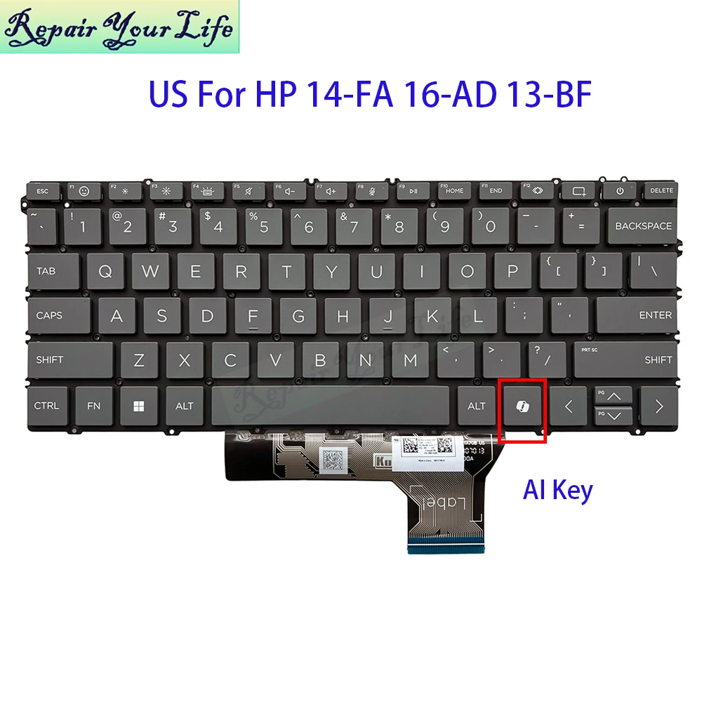 

US English Keyboard For HP Envy X360 14-FA 16-AD 16-AC Spectre 13-BF TPN-C174 C175 C161 SG-B4260-XUA AI Keycap Notebook Teclado