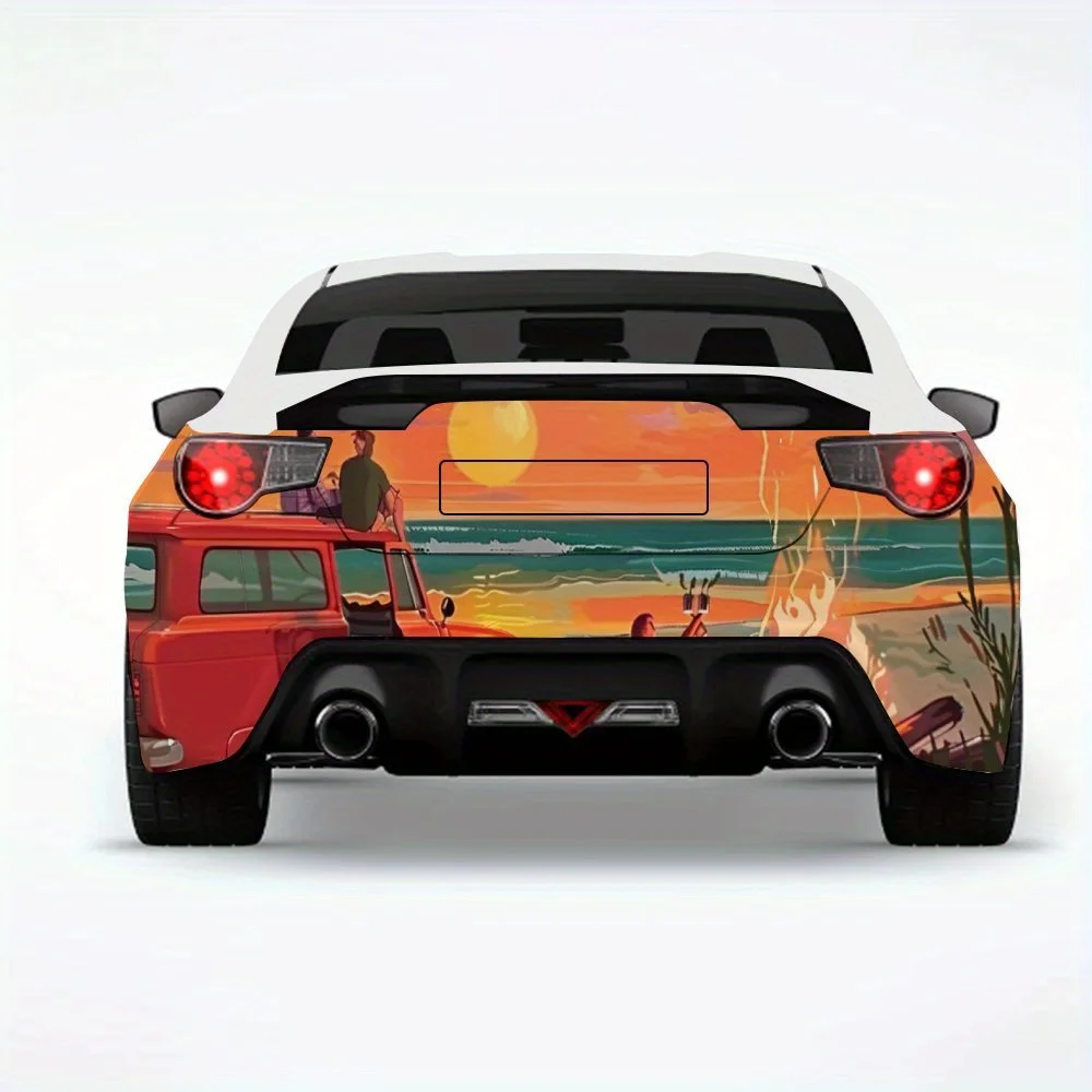 

Расслабляющая пляжная сцена, автомобильная наклейка, виниловая наклейка на заднюю часть автомобиля, водонепроницаемые самоклеящиеся виниловые наклейки для хвоста и бампера автомобиля, декабрь