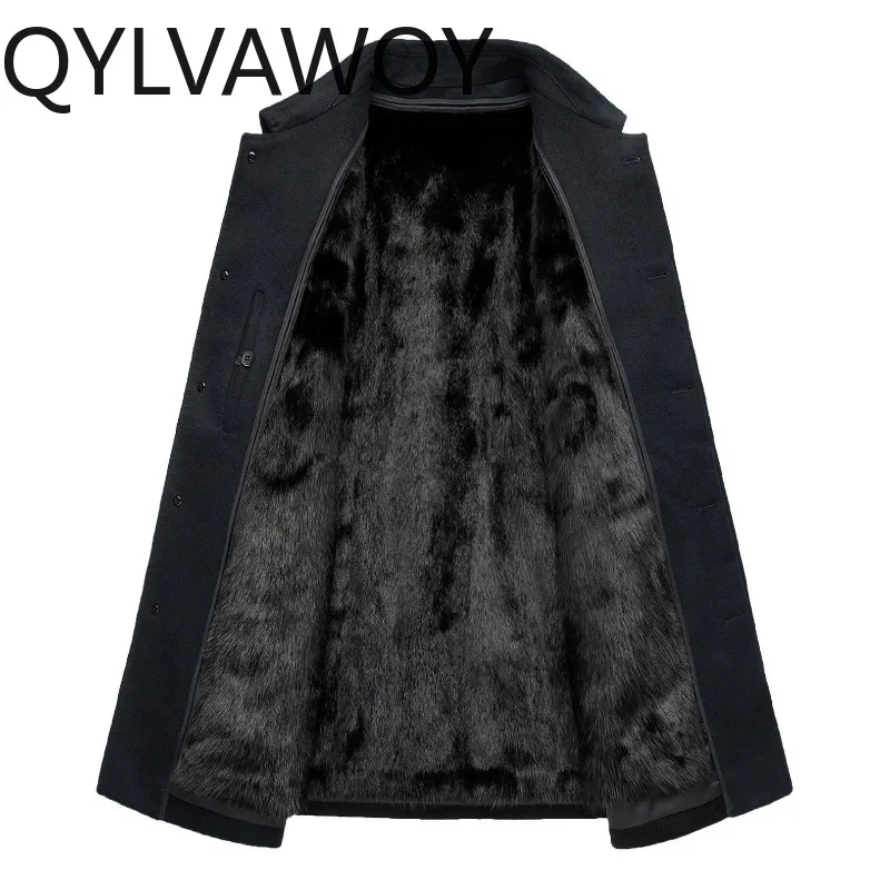 QYLVAWOY High-end 100% Cashmere Coat Men Clothing Winter 2026 Detachable Mink Fur Liner Jacket Mid-length Warm Fur Coats Man