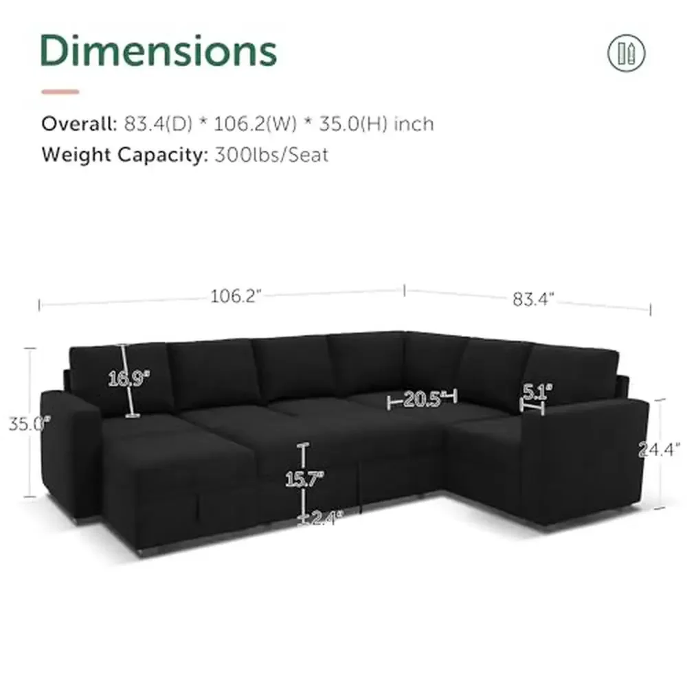 7-Seater Modular Sleeper Sofa with Pull-Out Bed & Storage Ottoman U-Shaped Velvet Sectional Couch Pet-Friendly & Easy Assembly