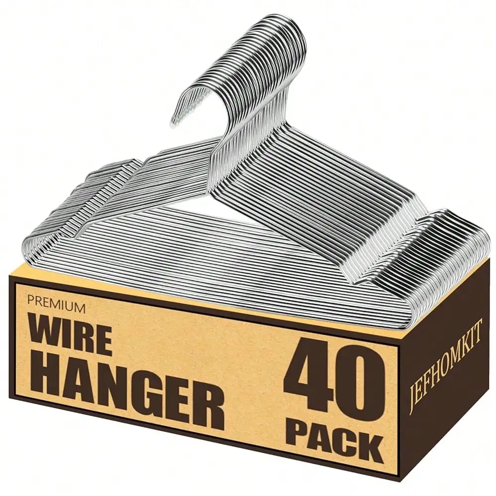 

Wire Hangers,Heavy Duty Clothes Hanger,Silver Metal Hangers,Stainless Steel Coat Hanger With Non Slip Notch,Ultra Thin Space Saving Wire Hanger 16.5 Inch (40Pack)
