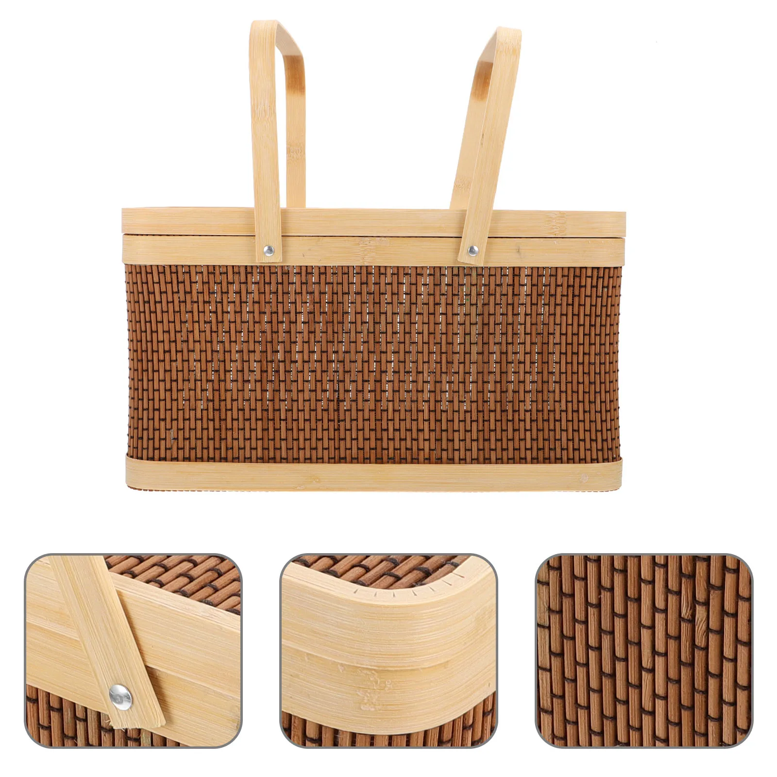 

Picnic Basket Wicker Handle Fruit Woven Storage Bamboo Decorative Packing Snack Container Kitchen Bar Supplies Sturdy