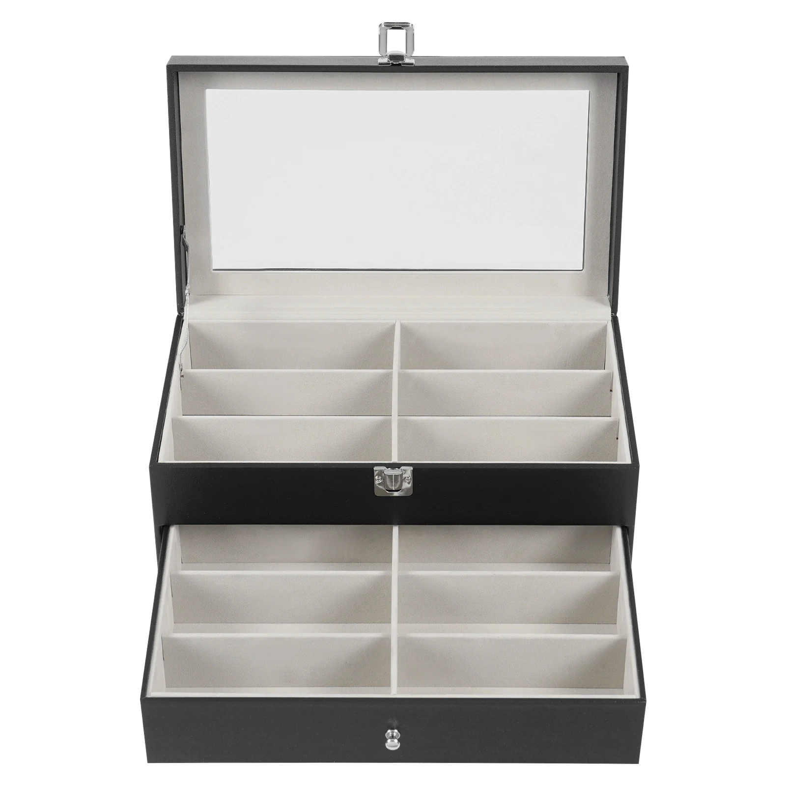 

3-Layer 24-Slot Sunglasses Storage Box, for Men and Women,Multifunctional Sunglasses Display Rack w/ Drawer and Glass Lid