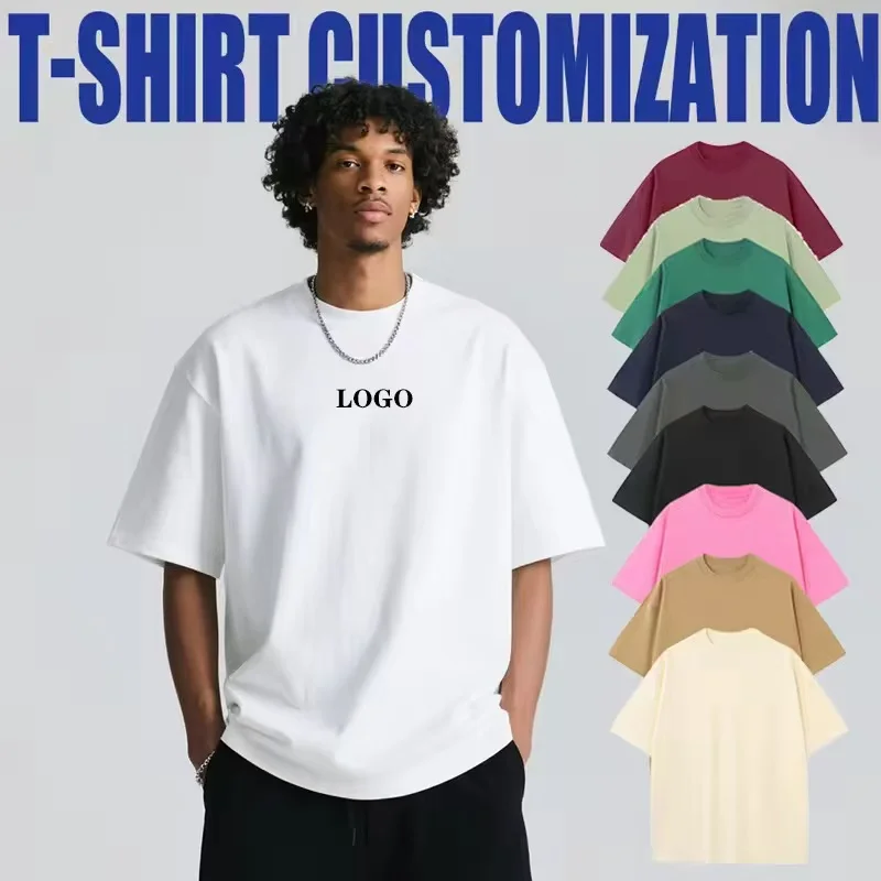 T-shirt à manches courtes en coton pur de 200 grammes, logo personnalisé, couleur unie, col rond, taille ample, respirant, personnalisable