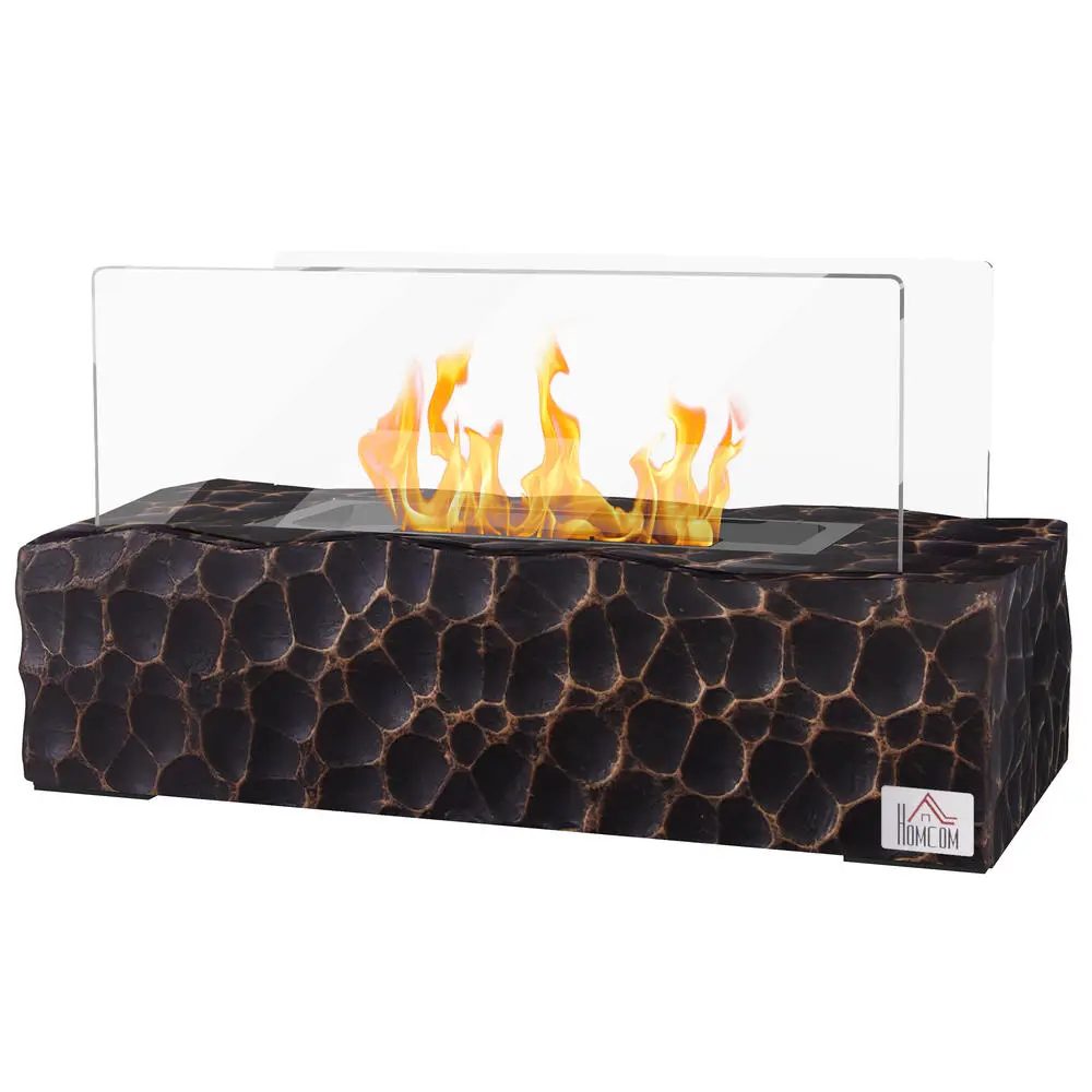 Afbeelding 3: Biokachel voor op tafel met 1,15L brander en een brandduur van 30-45 min., Biokachel met glazen paneel en blusknop, 33x16x18cm, Zwart
