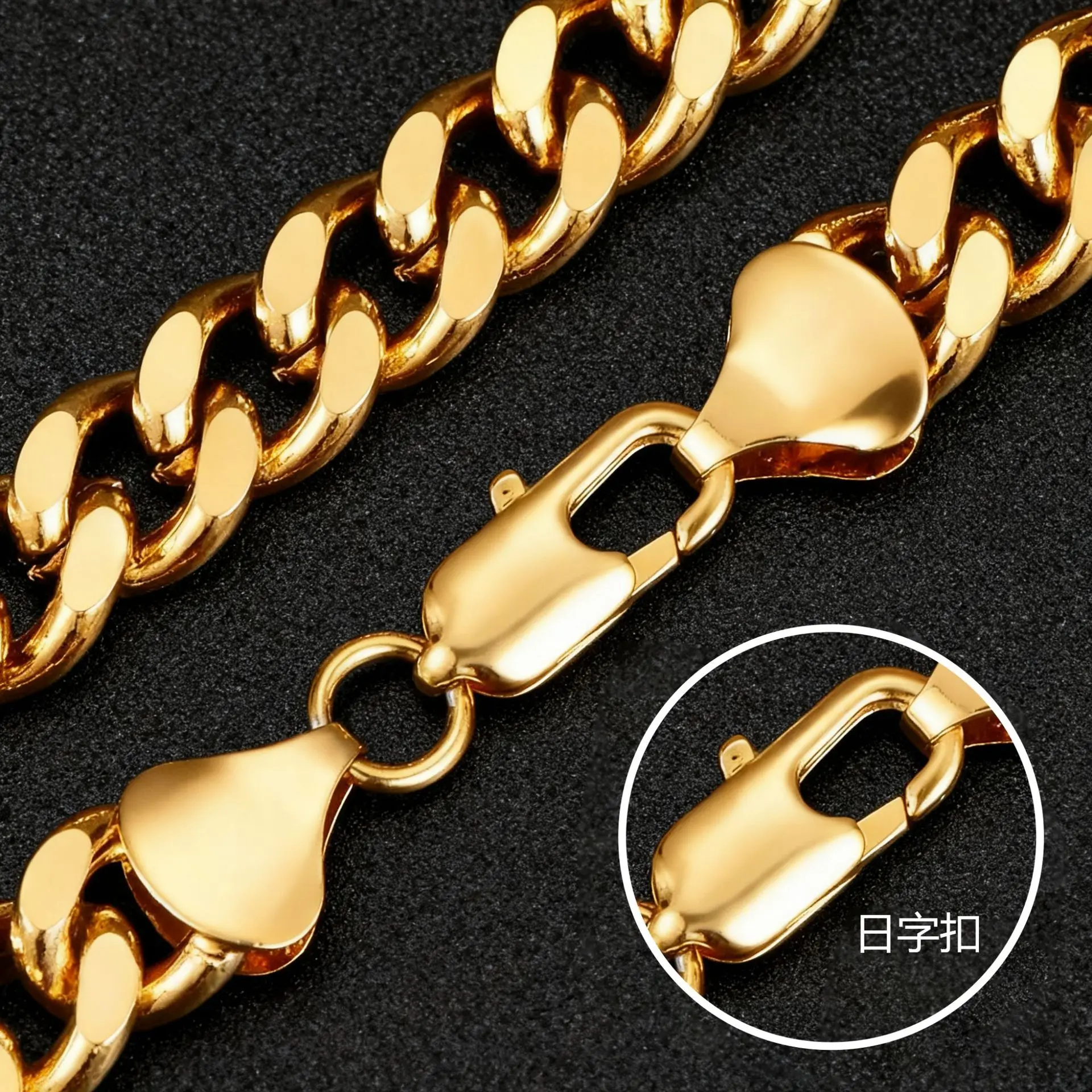 Luxury 24K 9999 Pure Gold real gold hiphop fashion flat cuban chain men's necklace bracelet