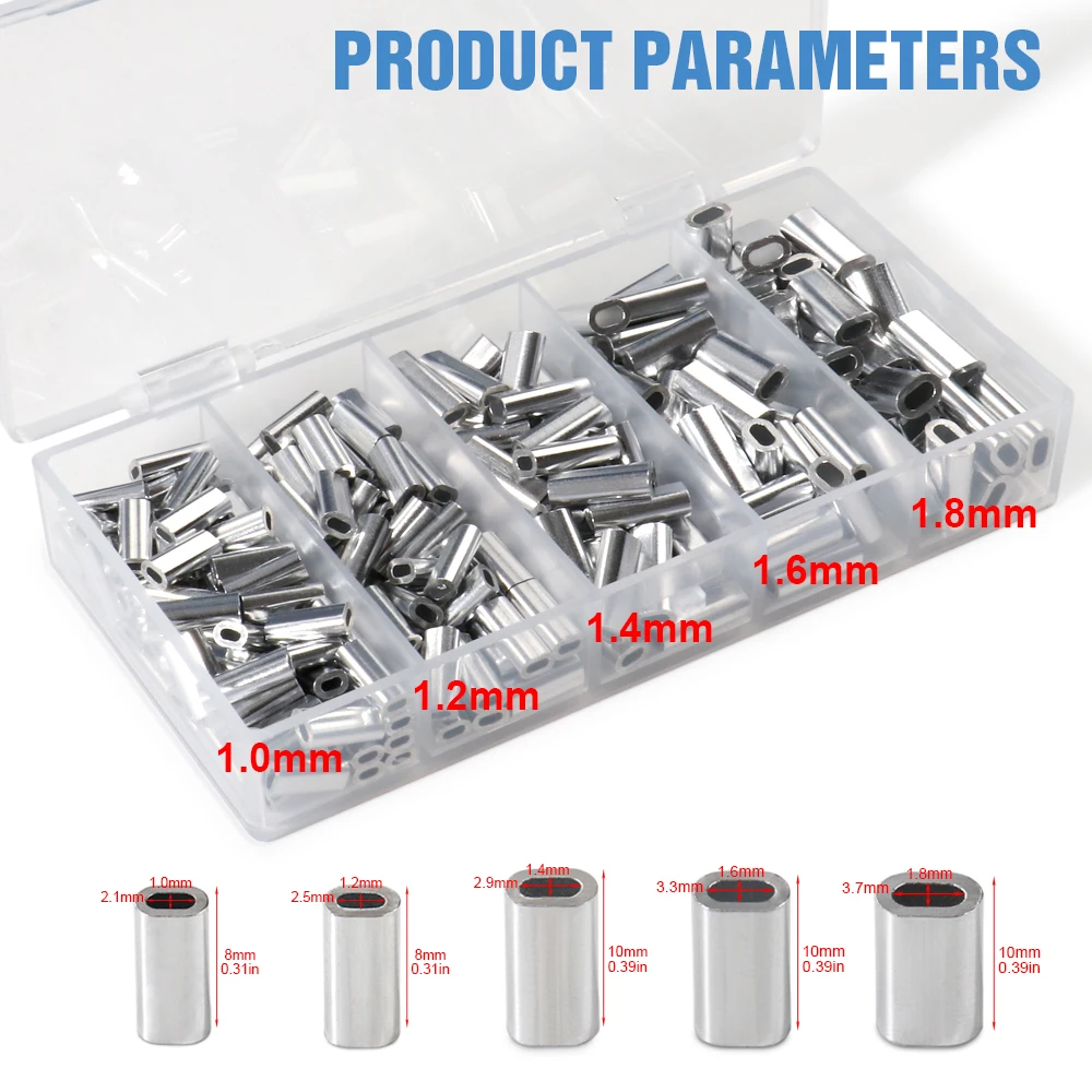 120 Teile/schachtel Angeln Aluminium Crimp Ärmeln Oval Barrel Runde Schleife Hülse Draht Führer Rigging Tackle Pesca Linie Rohr Anschlüsse – Detail 2