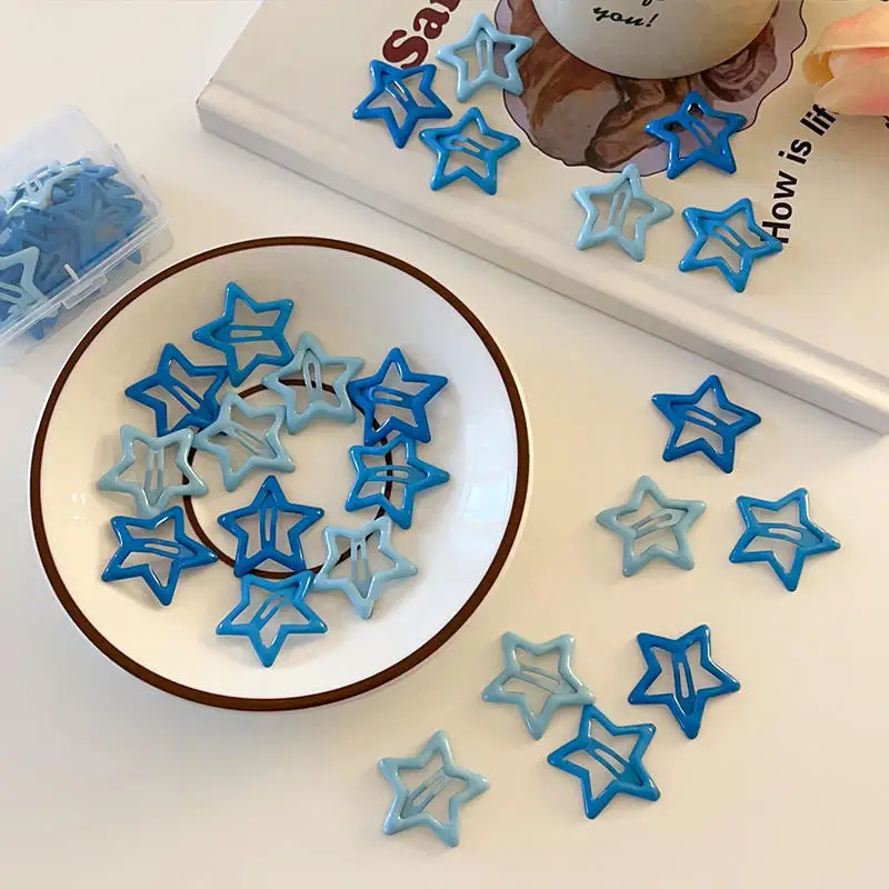 18 pieces of blue series pentagonal star braided hair clip dopamine small clip headwear women's hair accessories forehead bangs