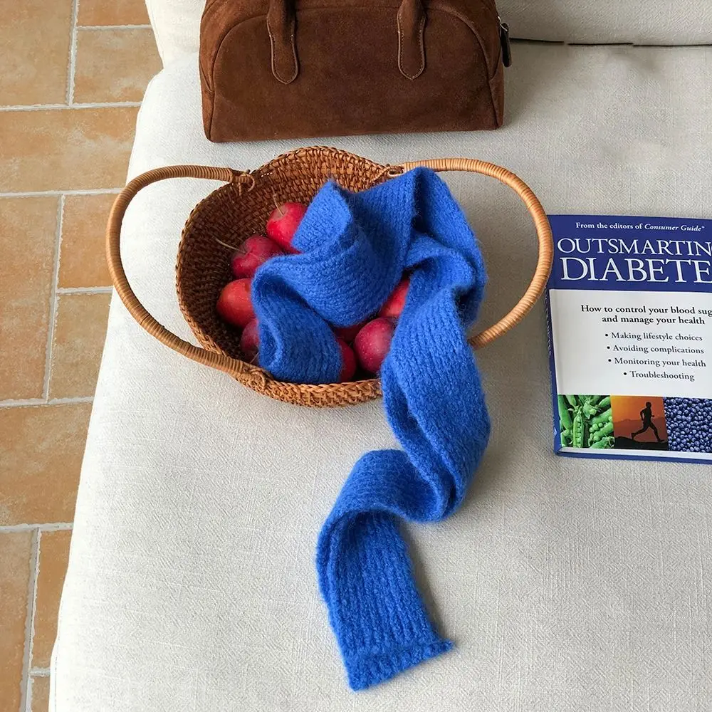 

Прохладный однотонный шерстяной платок Y2K Harajuku, вязаный шарф с лентой, длинные узкие шарфы в корейском стиле, осень/зима