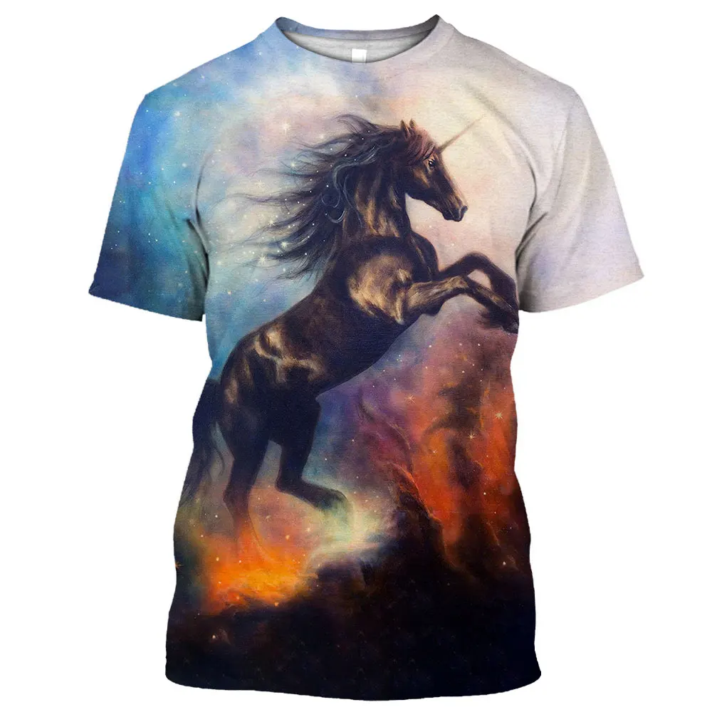 Animal Horse Series Printed Summer Men\'s O-Neck T-Shirts Casual Short Sleeve Oversized Pullover Fashion Streetwear Men Clothing