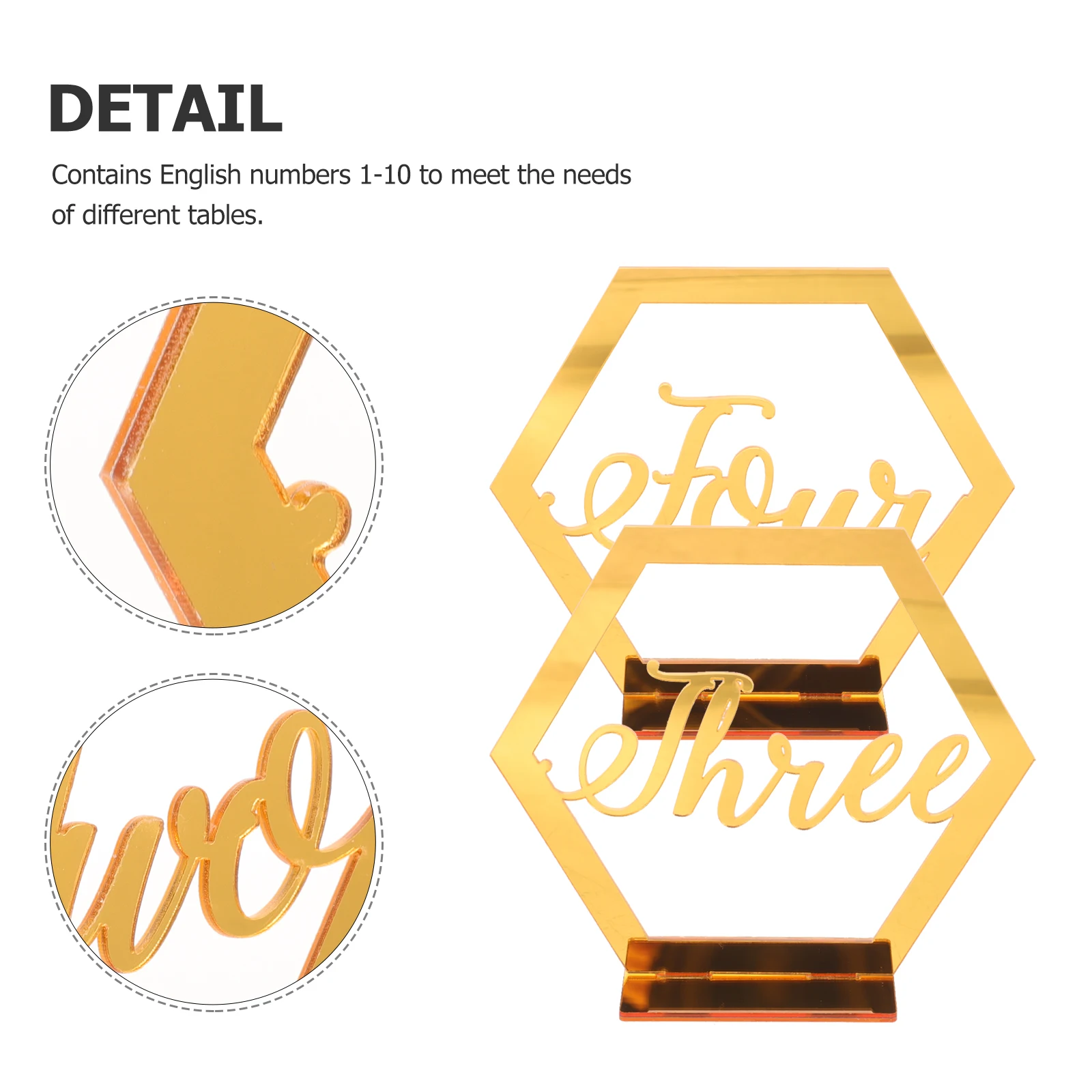 

10pcs Acrylic Table Number Signs Golden Color Reusable Wedding Banquet Decor Elegant Seat Cards Numbers for Party Events