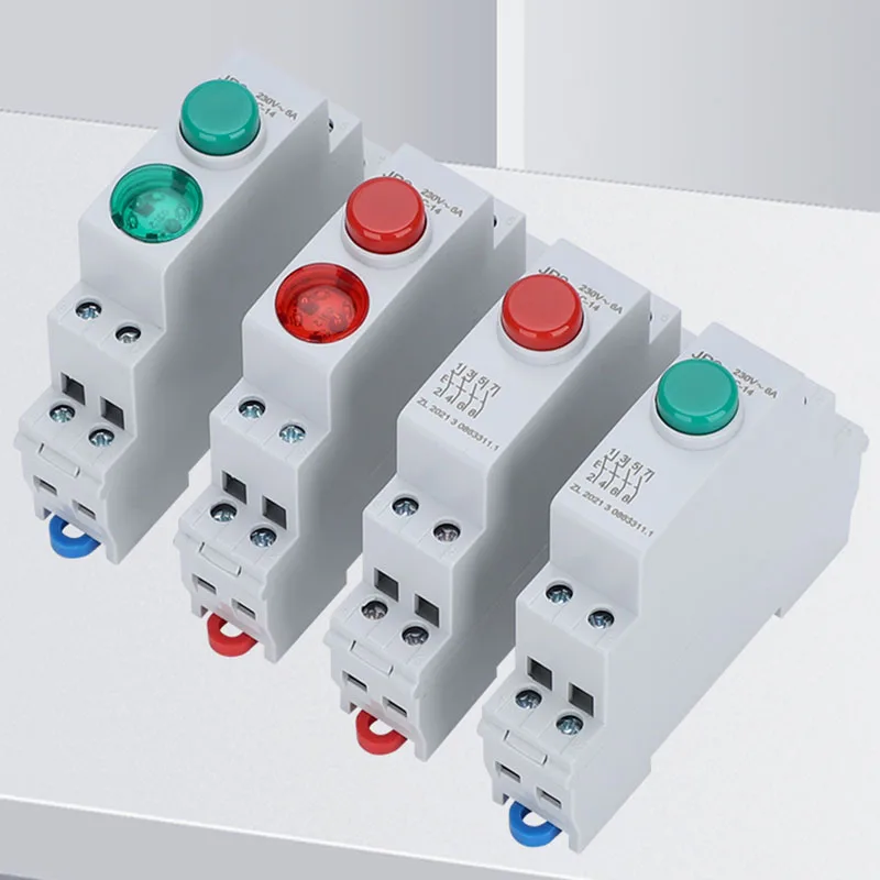 button self reset din rail type cease starting power switch modularity with LED Pilot Lights lamp DC/AC220v 110v 24v red green