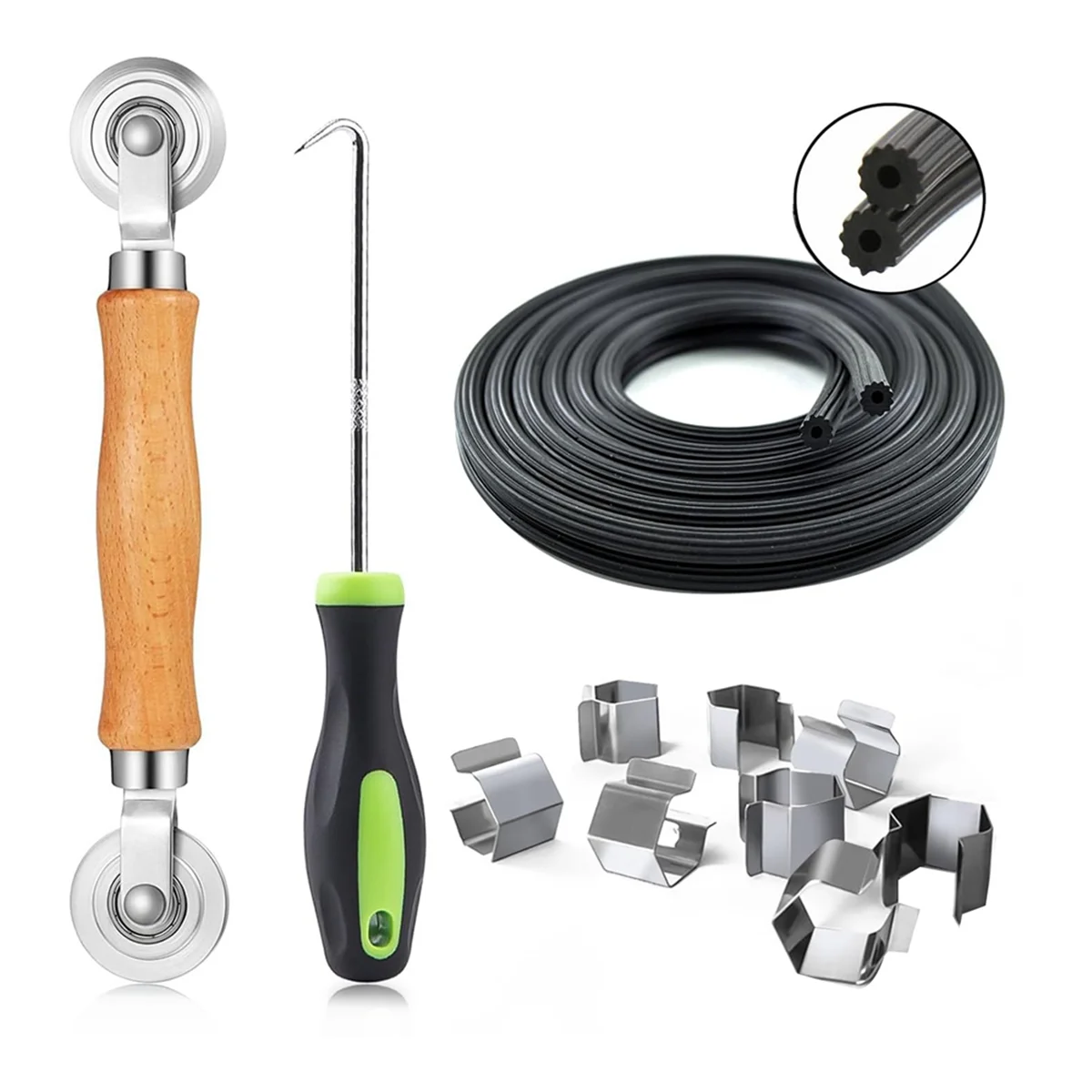 Screen Repair Kit, Screen Roller Tools,Roller with Bearing & Removal Hook & Screen Clips, Screen Spline for Install