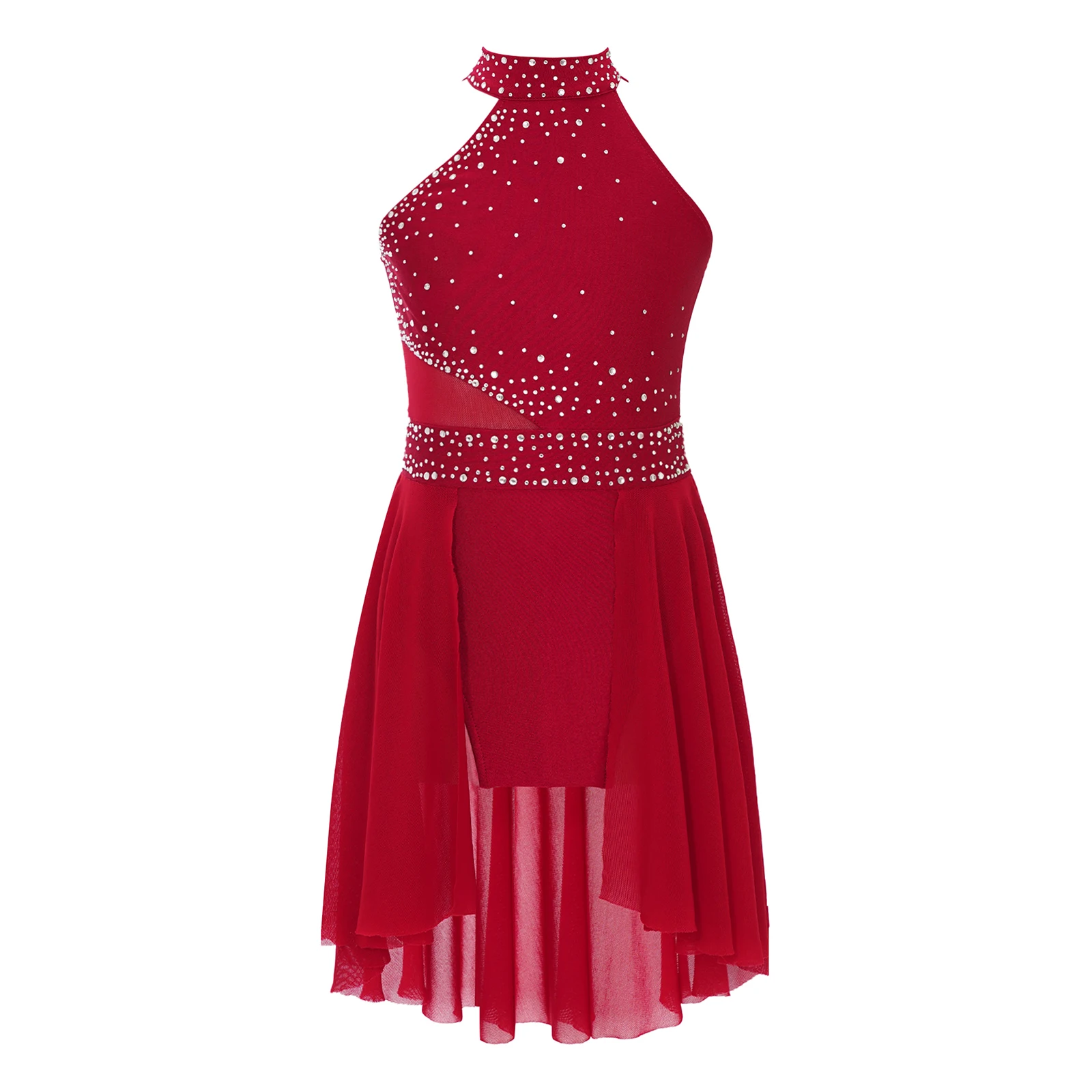 Vestido lírico de Ballet con diamantes de imitación brillantes para niñas, traje de patinaje artístico Gymnatics, dobladillo Irregular, vestido de tutú de bailarina, Ropa de baile