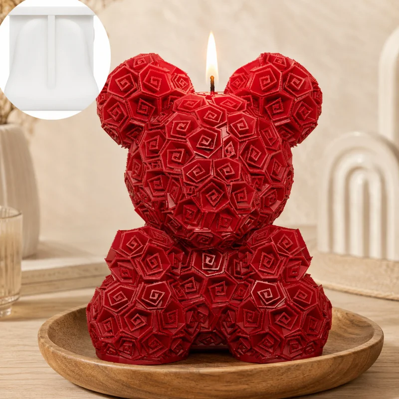 Rose Bear Scented Candle Molddiy3D Patterned Bear Handmade Aromatherapy Plaster Ornament Mold