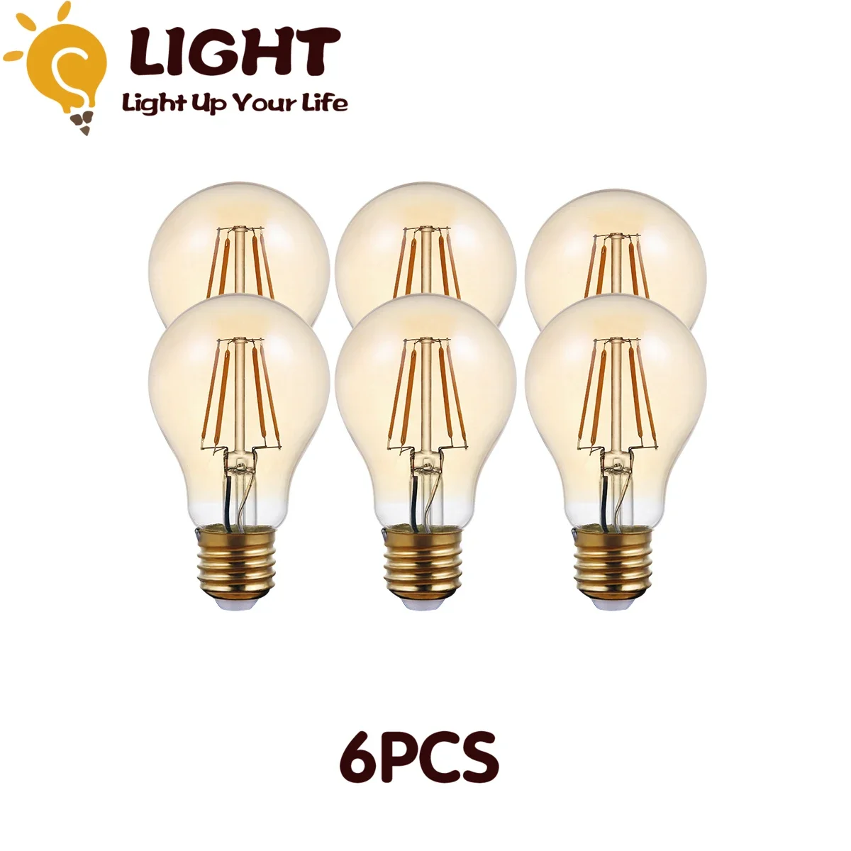 Retro Edison Filament Bulb 6pcs/Lot A60 6W 2700K Decor for Chrismas E27 220V Vintage Lamp Home Decoration