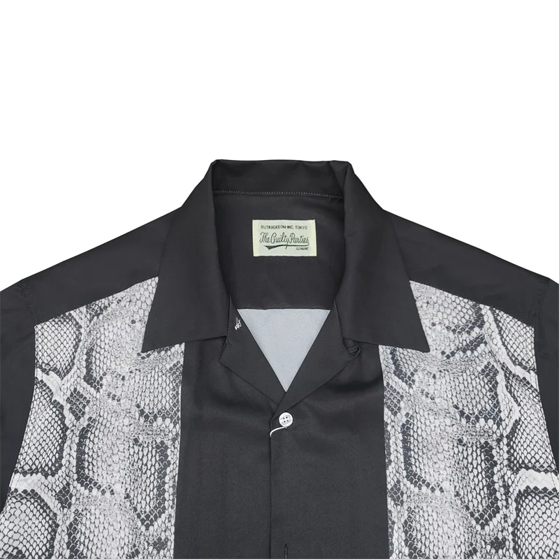 Black WACKO MARIA Snake Print Patchwork Shirt Summer Brand Shirt Mens Womens Fashion Retro Hawaii Shirt