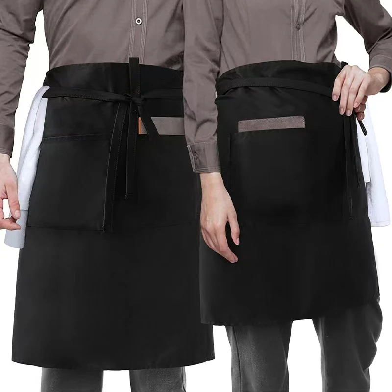 Universal Unisex Half Bust Bib Apron Restaurant Kitchen Coffee Tea Shop Waitress Chef Uniforms Waist Short Apron With Pockets
