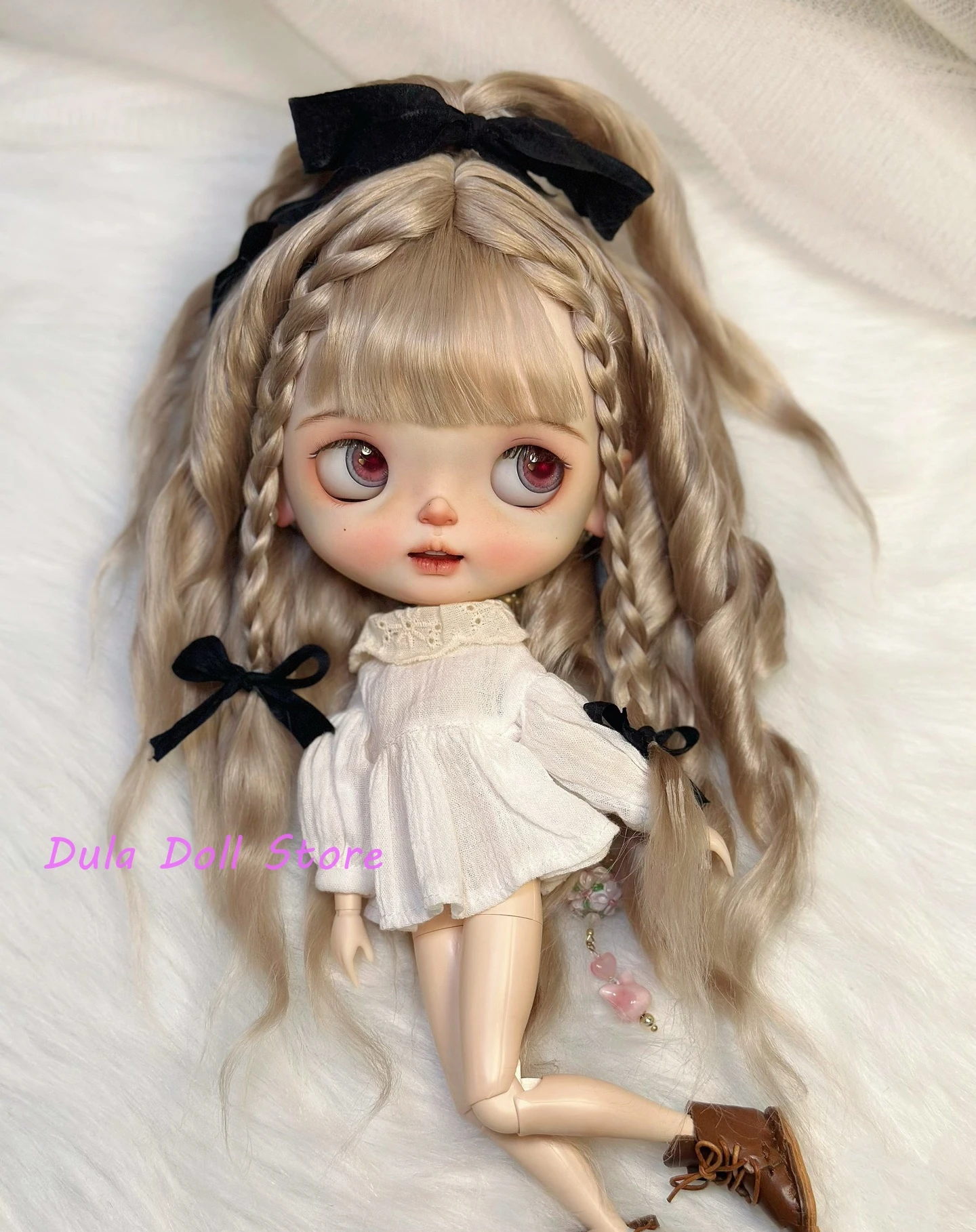 Dula Doll Wigs for Blythe Qbaby natural Mohair  braids hair Wave rolls hard seams for 9-10 inch head