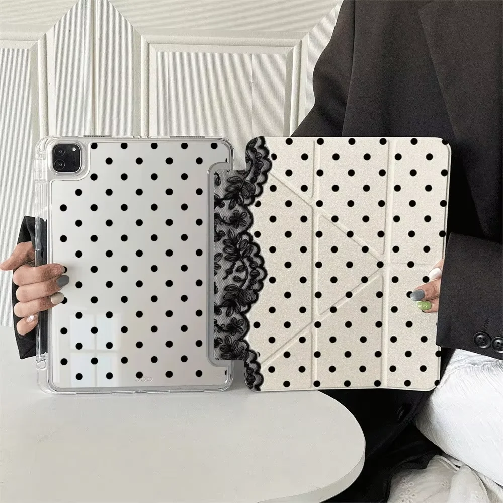 Fashionable Black Polka Dot Lace Pattern For iPad Pro Air 13 11 M5 M4 M3 M2 2 1 11th A16 12.9