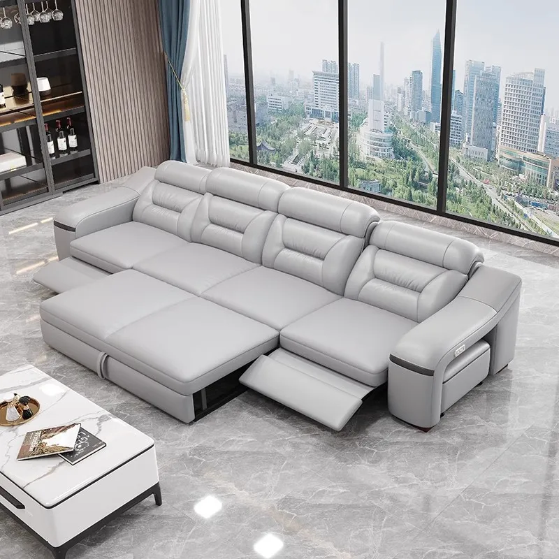 MANBAS Modern Convertible Leather Sofa Bed, Sectional Sofa with Reclining Seats and stools, Comfortable Multifunctional Couch