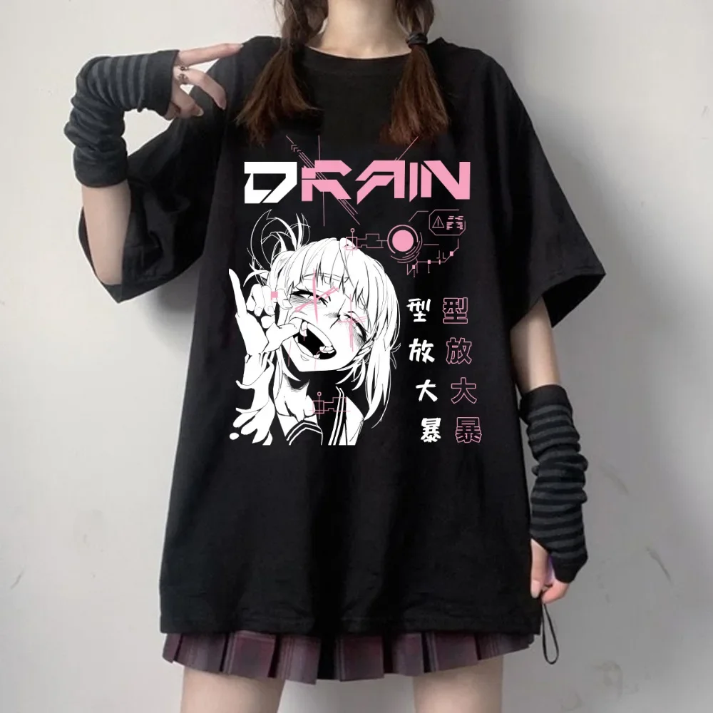

Black T Shirt Y2k Women Japanese Anime My Hero Academia T-shirt Himiko Toga Printed Short Sleeve Tees Elf Girl Cute Streetwear