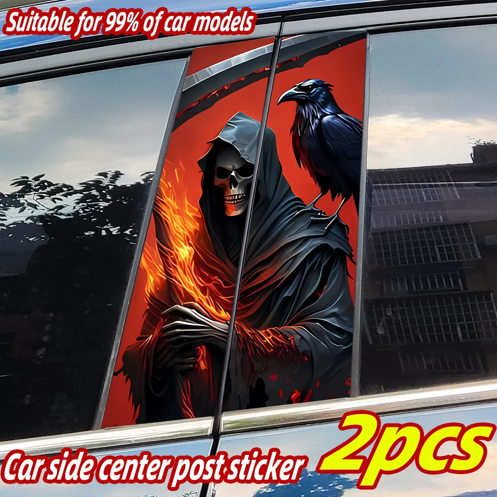 

Crow Sickle Skull Car Stickers Auto B Pillar Waterproof Center Column Decor Cover Scratches Car Doors Pillar Decals Accessories