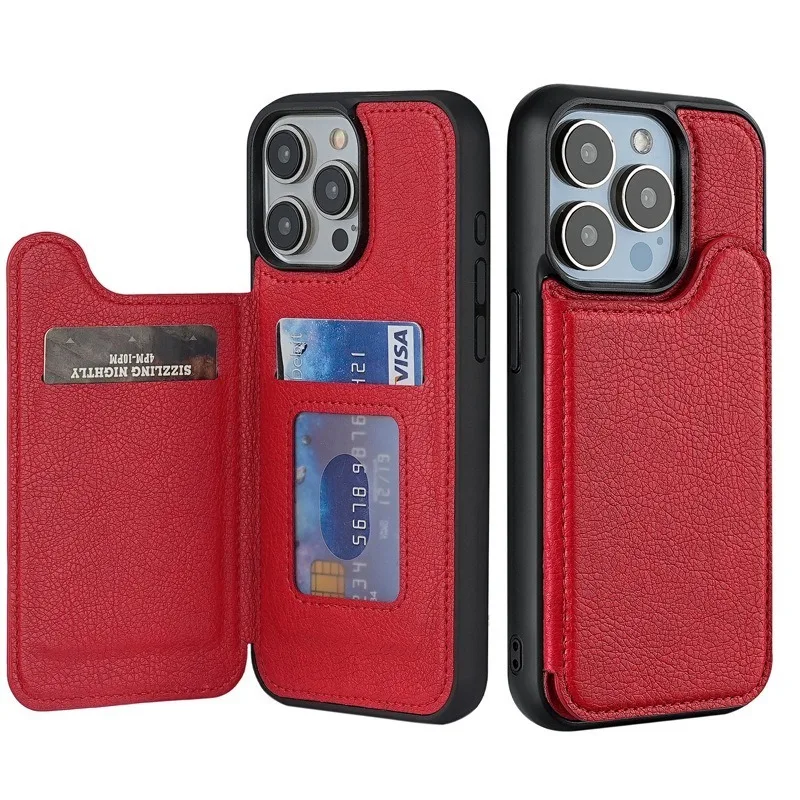 Leather Case for IPhone 15 Pro Max with Card Slot Flip Cover Card-holding Phone Case Tective Cover