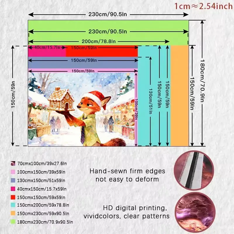 1PC ニック・ワイルド ズートピア クリスマスタペストリー、サンタ帽子をかぶったキツネがジンジャーブレッドハウスを抱いている、クリスマスホリデーマーケットウォールアートデコレーション