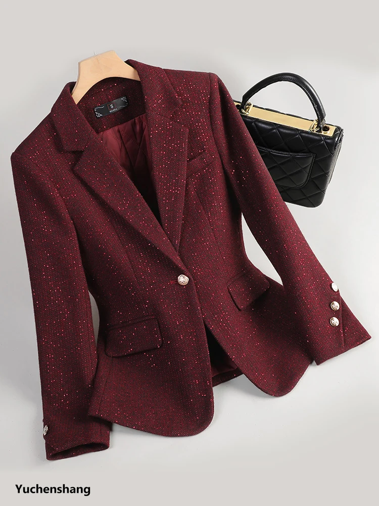 

Red Coffee Women Blazer Ladies Long Sleeve Casual Female Winter Jacket