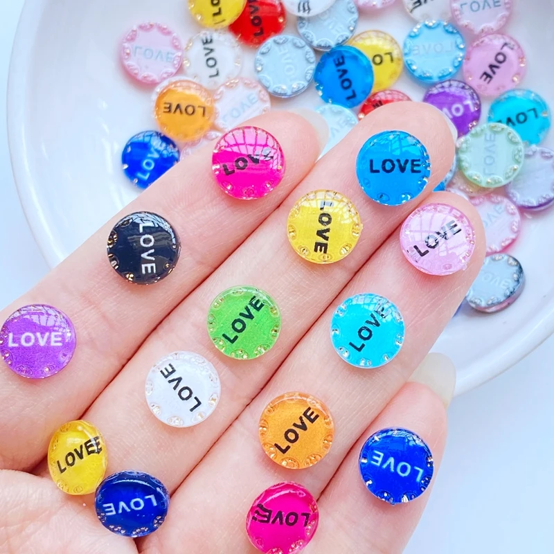 50Pcs Neue Nette Mini 10mm Glänzende Runde Liebe Harz Figurine Handwerk Flatback Ornament Schmuck Machen Hairwear Zubehör