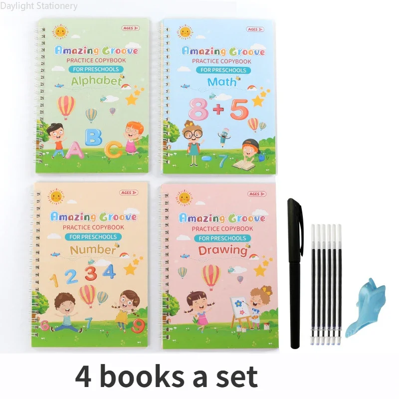 4 Book/Set English Magic Book for Kids Montessori Calligraphy Book Handwritten Magic Notebook Learn To Write English Copybook