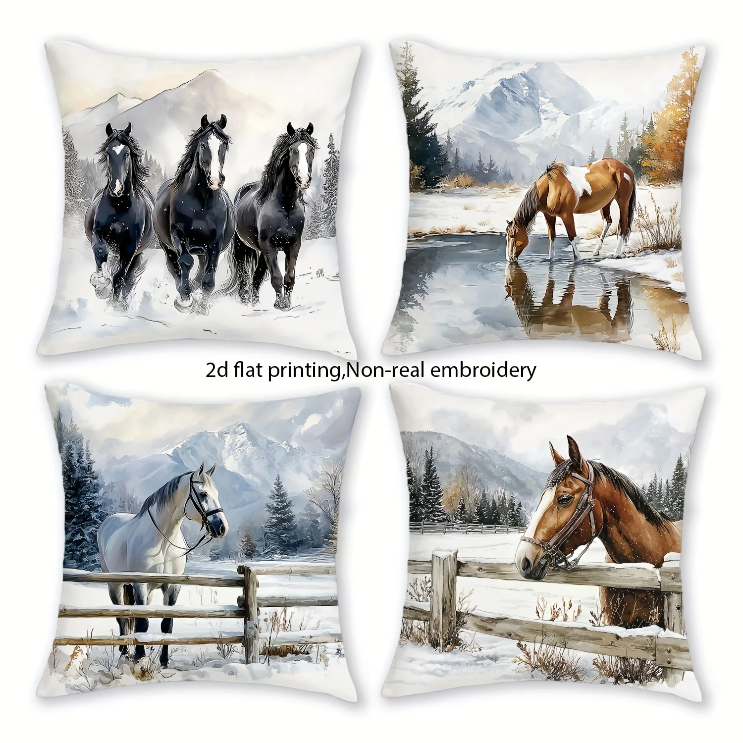 

4 шт. рождественские наволочки-зайн снежной белой лошади для крыльца, патио, дивана, гостиной, уличного и снежного праздничного декора
