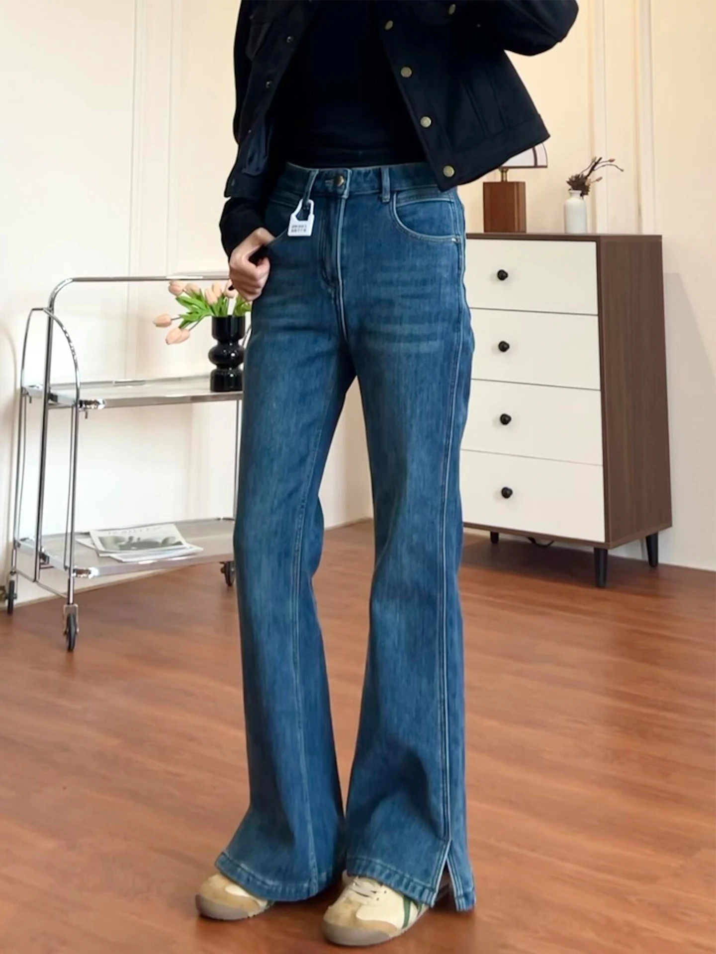

plus Size Women's Micro-spicy Denim Jeans High Waist Flared Legs Casual Wear mid Stretch Bootcut Pants for Pear Shaped Body